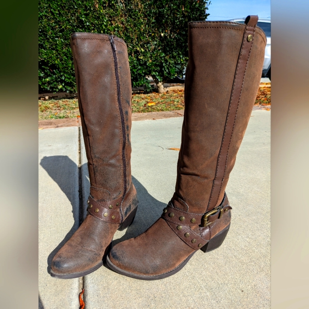 Tall brown 1" heel boots